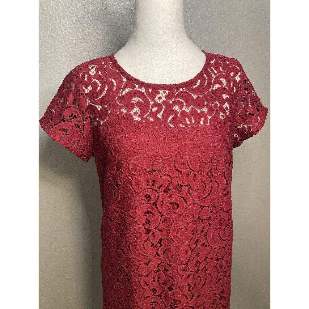 Loft Open Lace Dress Womens 4 Red Sheer Lined Career Whimsical Fairy Romantic